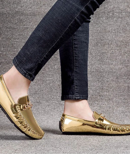 Mocassins Dorés Brillants Pour Homme