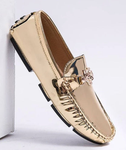 Mocassins Dorés Brillants Pour Homme