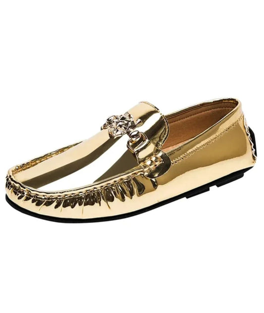 Mocassins Dorés Brillants Pour Homme