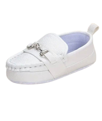 Mocassin en Cuir Grainé Blanc Pur – Bébé