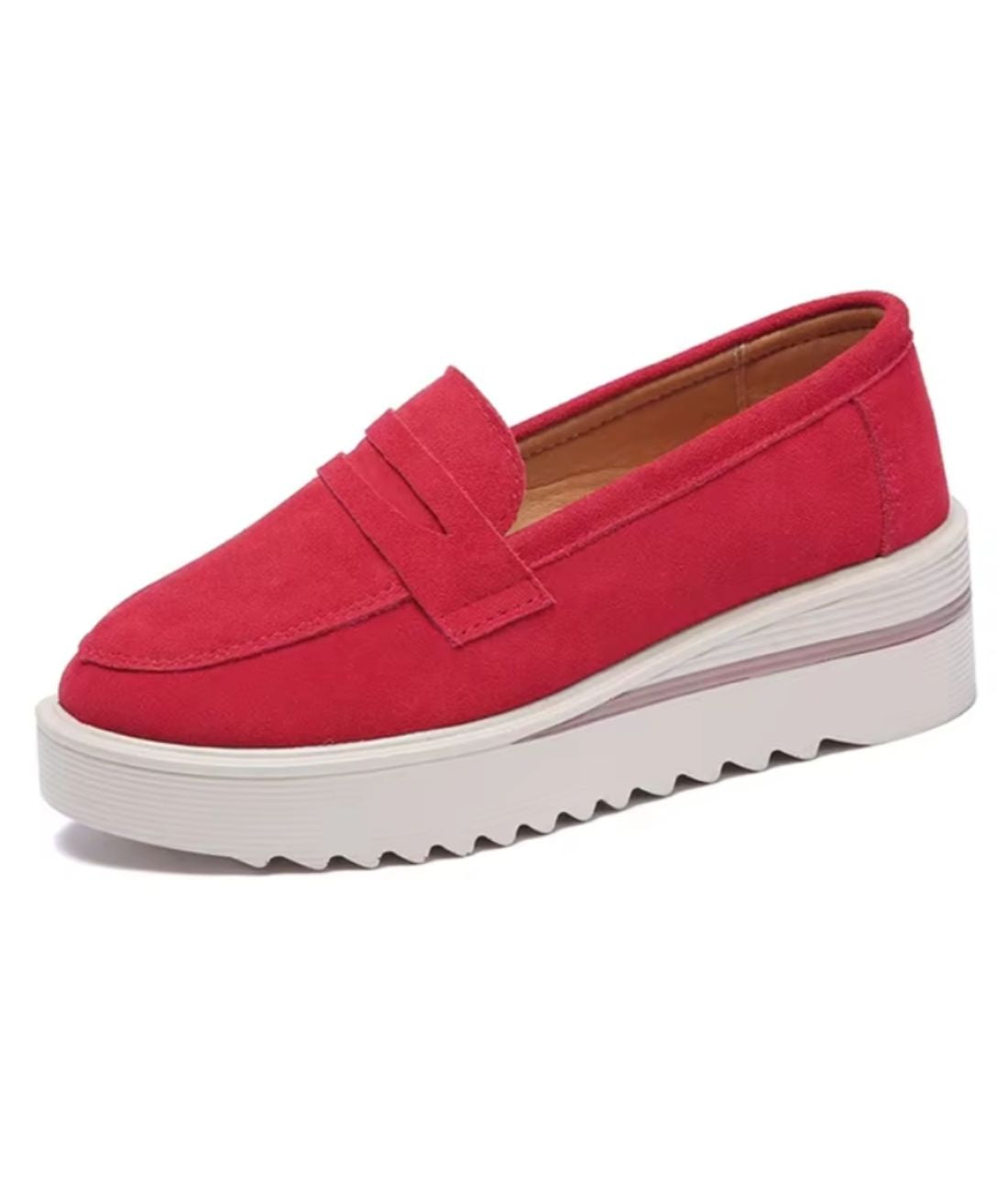 Mocassin à Plateforme en Daim Rouge Vermeil – Femme