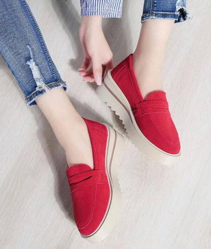 Mocassin à Plateforme en Daim Rouge Vermeil – Femme