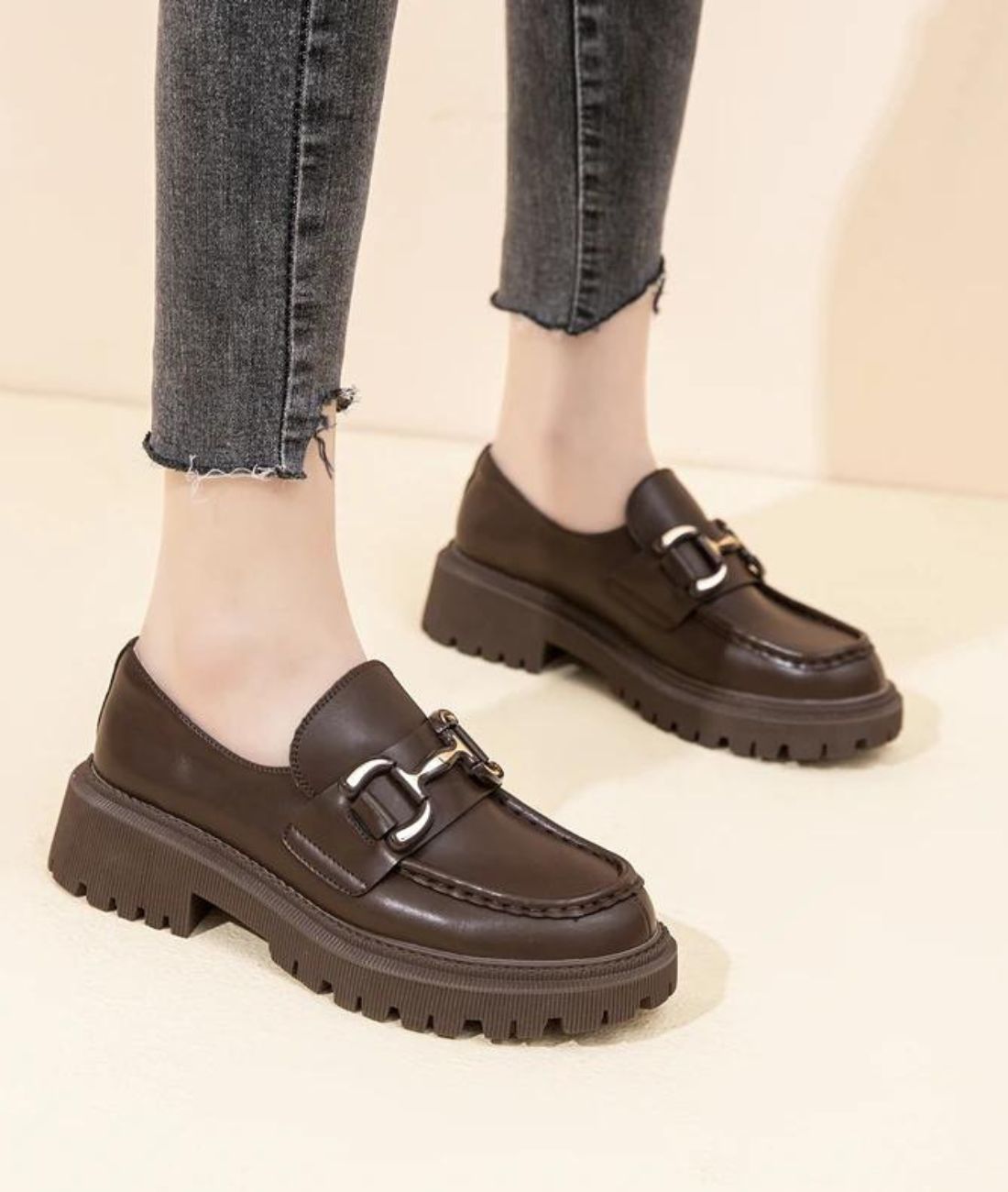 Mocassins Faciles À Enfiler en Effet cuir Pour Femmes