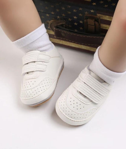 Mocassin à Fermeture Velcro en Cuir Blanc – Bébé