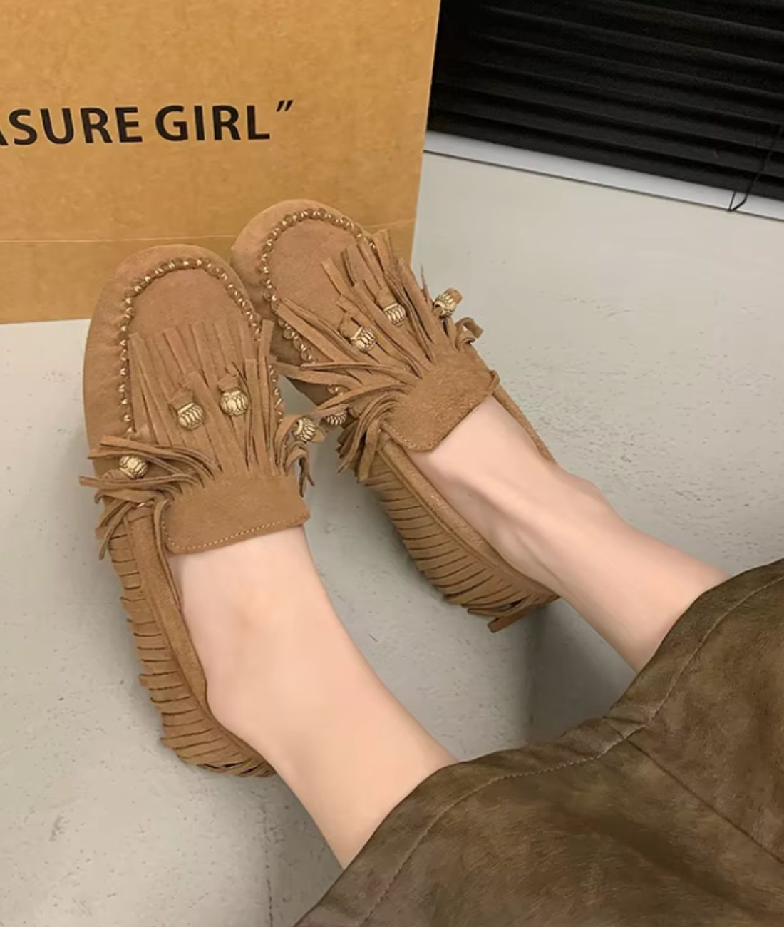 Mocassins À Franges En Suédine Pour Femme