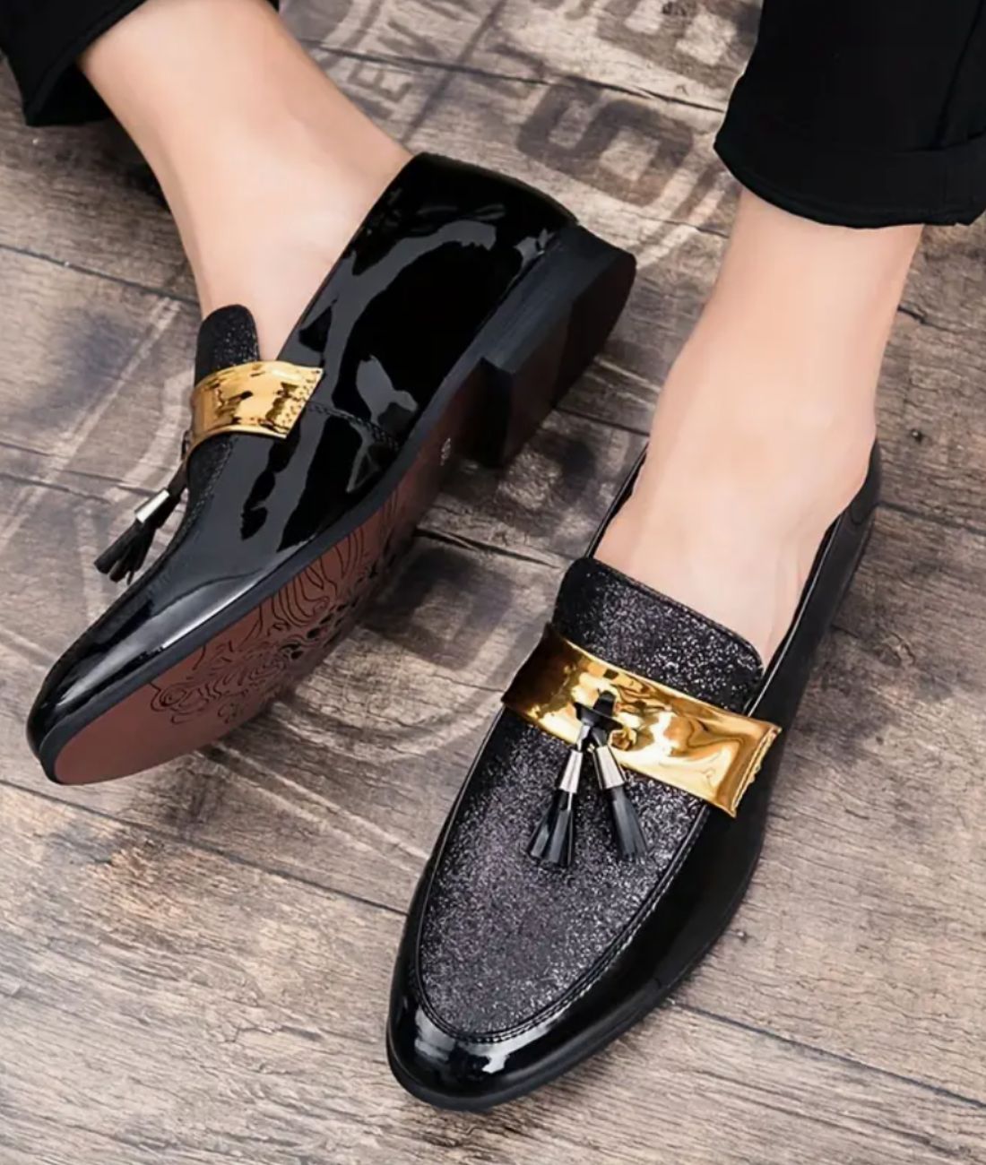 Mocassins À Glands en Effet cuir Et Bandelette Dorée Pour Homme