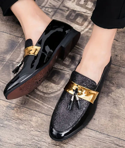 Mocassins À Glands en Effet cuir Et Bandelette Dorée Pour Homme