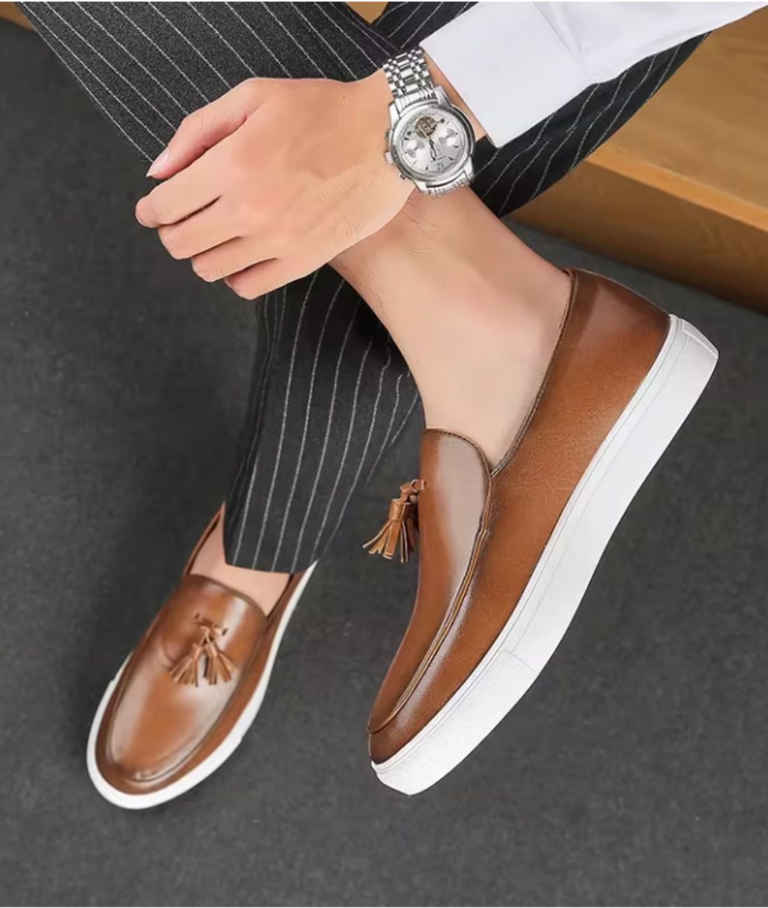 Mocassins À Glands en Effet cuir Lisse Respirant