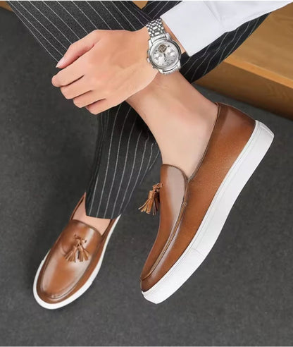 Mocassins À Glands en Effet cuir Lisse Respirant