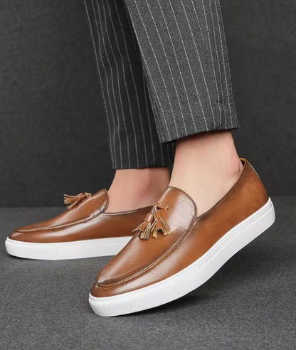 Mocassins À Glands en Effet cuir Lisse Respirant