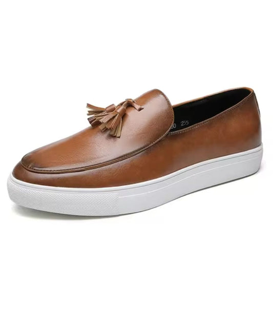 Mocassins À Glands en Effet cuir Lisse Respirant
