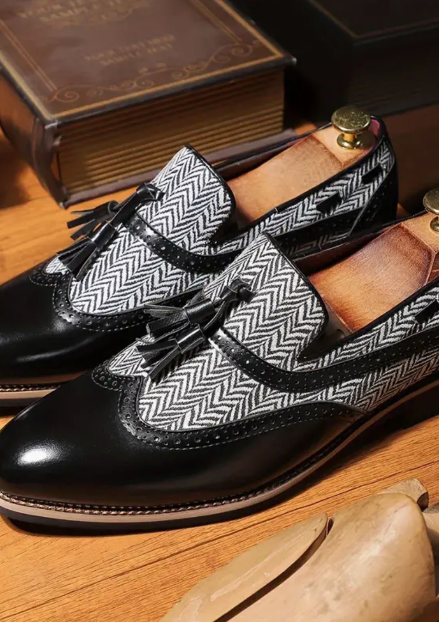 Mocassins À Glands en Effet cuir Motif À Chevrons