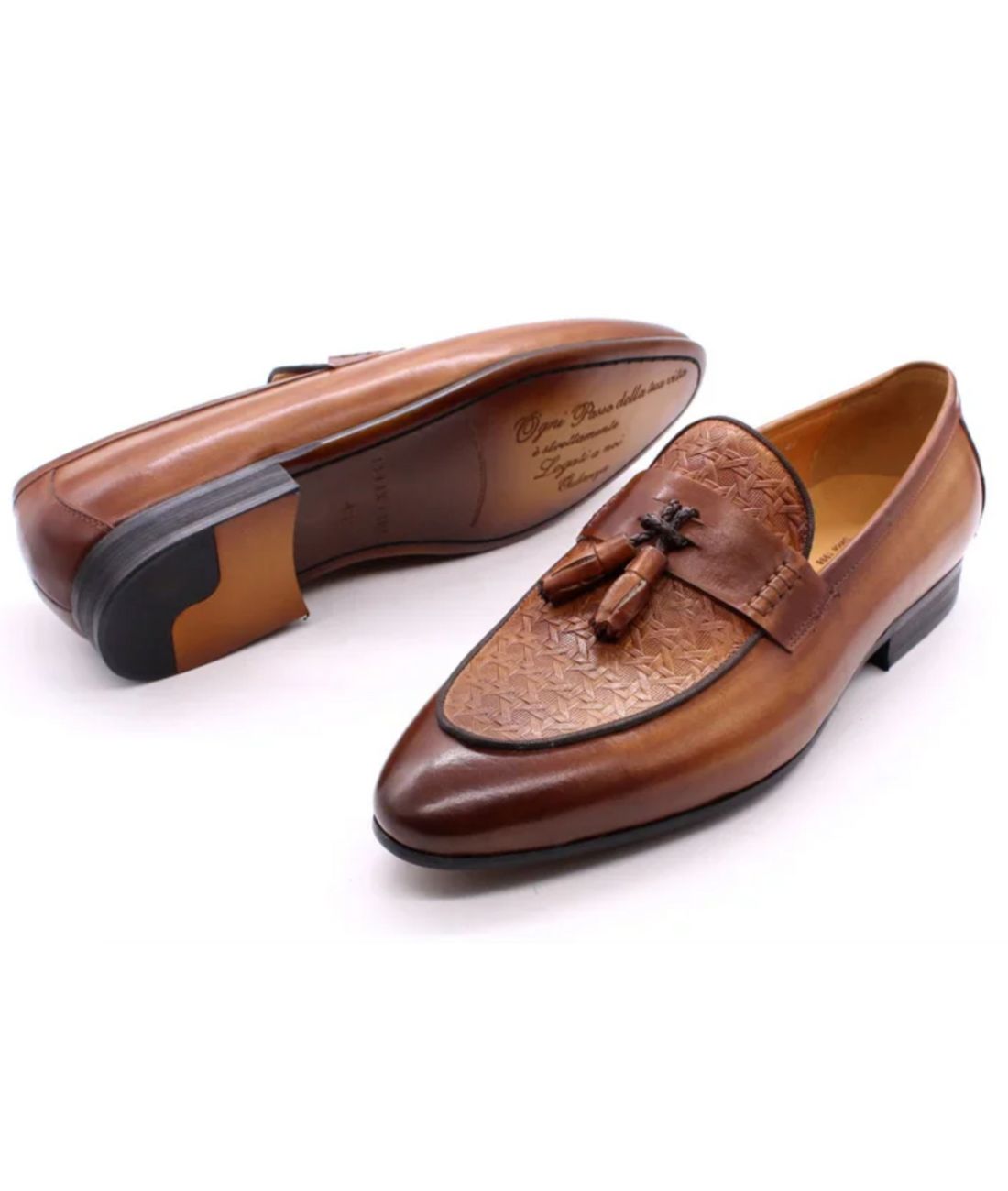 Mocassins À Glands en Effet cuir Motif Zigzag Tissé