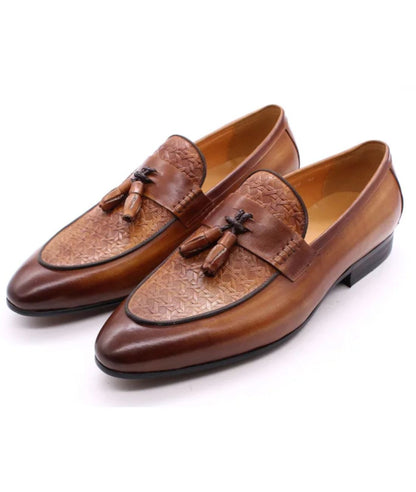 Mocassins À Glands en Effet cuir Motif Zigzag Tissé