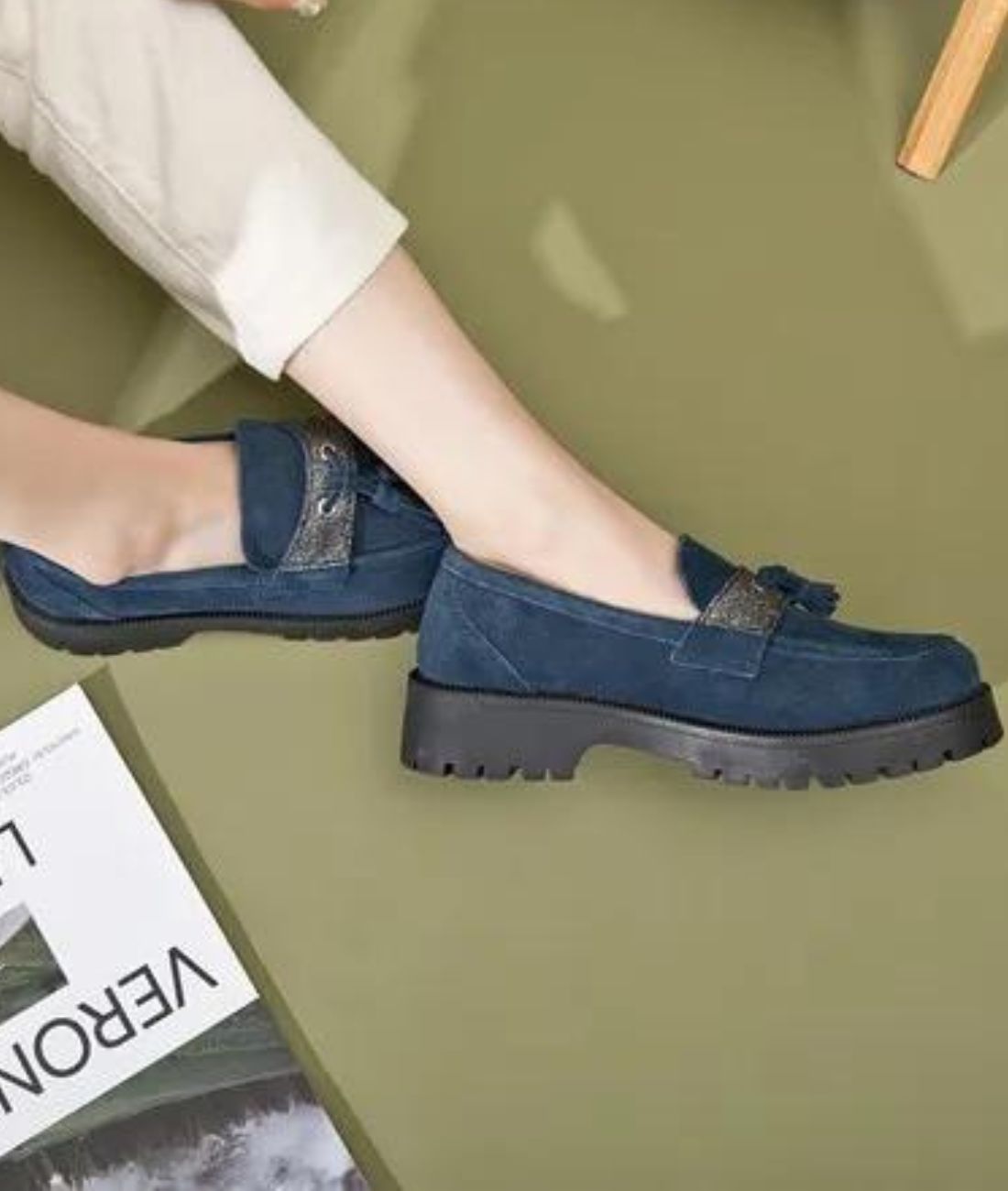 Mocassins À Glands En Suédine Style Vintage