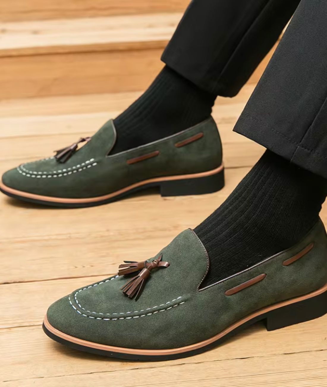 Mocassins À Glands En Suédine Verts