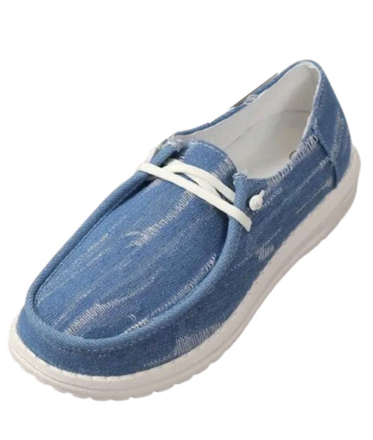 Mocassins En Jean Clair Délavé Et Déchiré Pour Femme