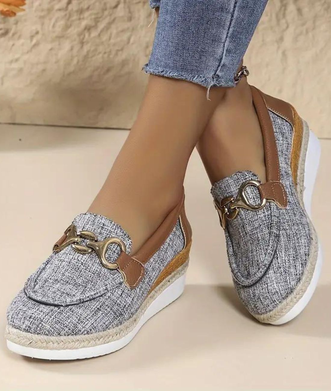 Mocassin à Plateforme en Jean Gris Clair – Femme