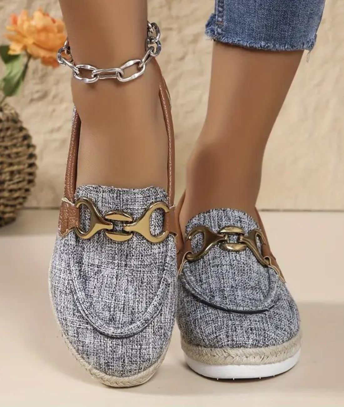 Mocassin à Plateforme en Jean Gris Clair – Femme