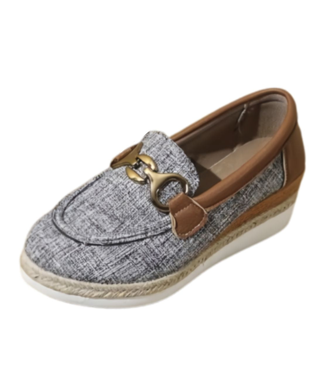 Mocassin à Plateforme en Jean Gris Clair – Femme