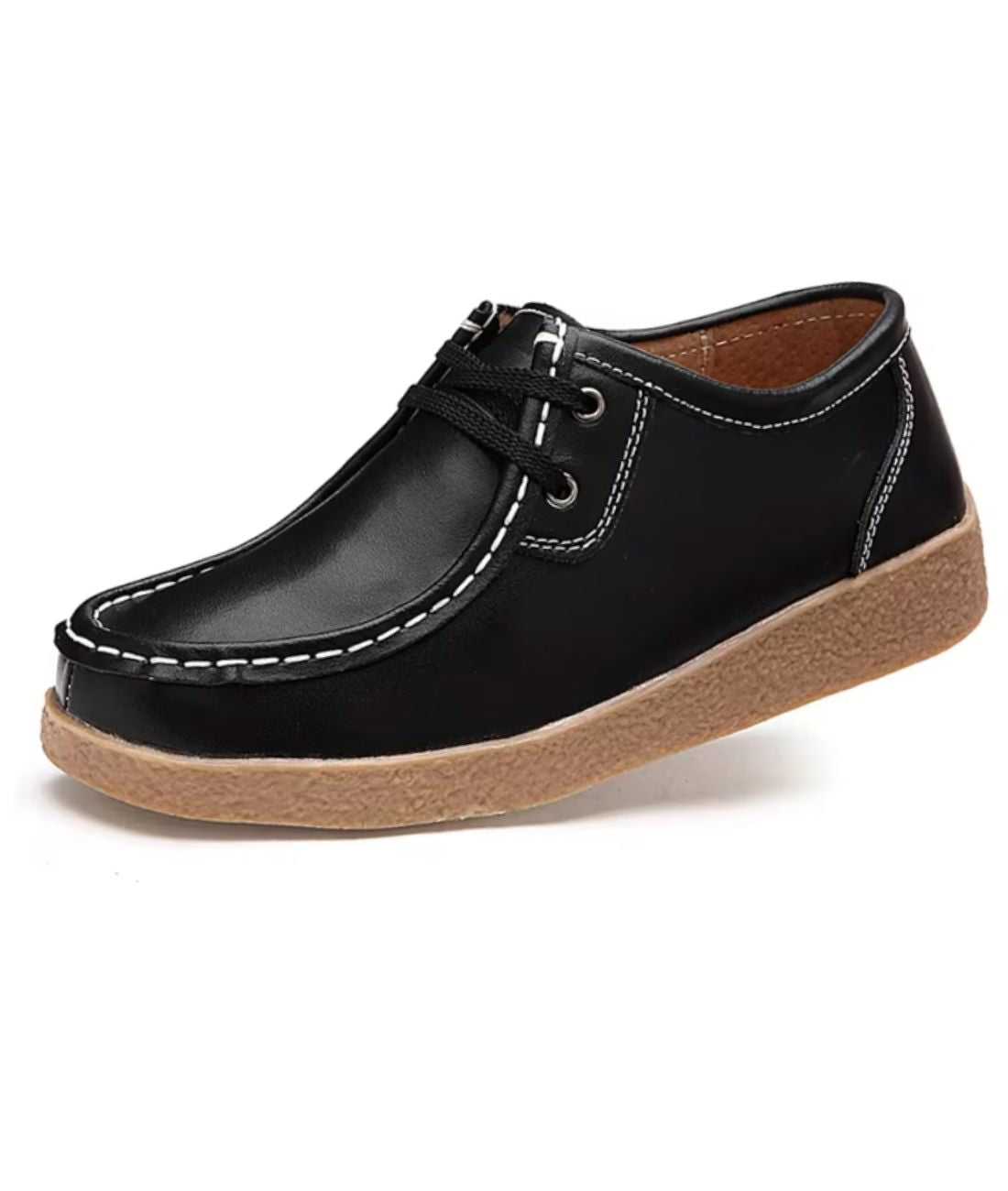 Mocassins À Lacets en Effet cuir À Semelle Épaisse Noir Pour Femmes