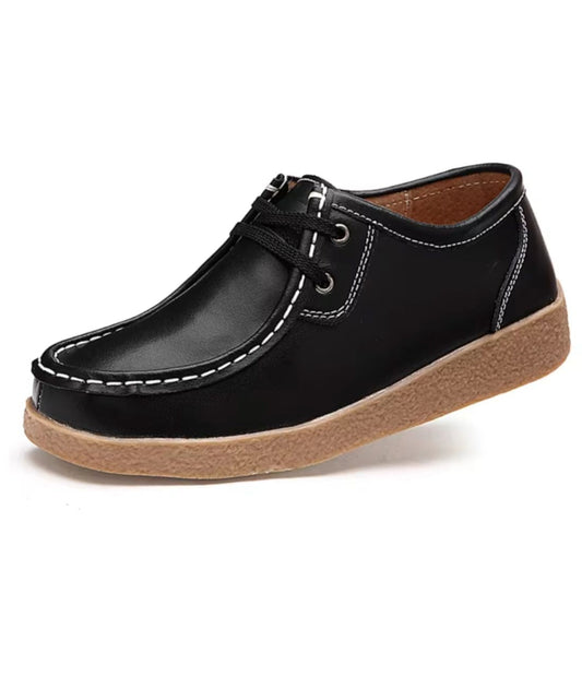 Mocassins À Lacets en Effet cuir À Semelle Épaisse Noir Pour Femmes