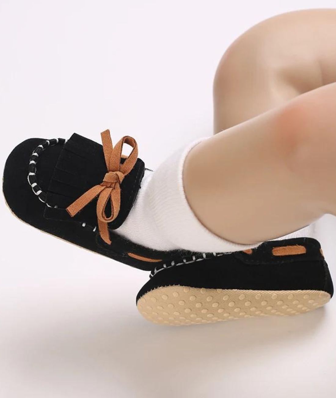 Mocassin à Lacets en Daim Noir Profond – Bébé
