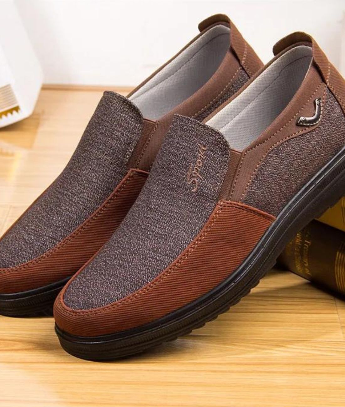 Mocassins Légers Pour Homme Marron En Tissu