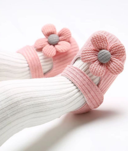 Mocassin à Fleurs en Coton Rose Pastel – Fille