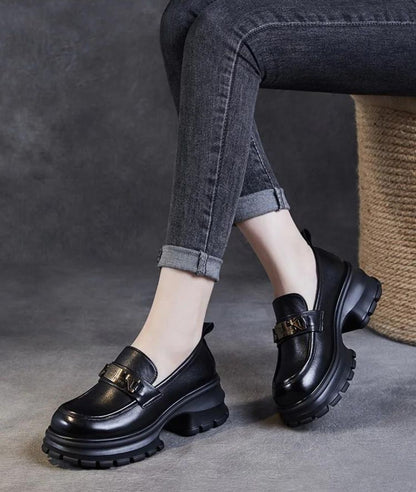 Mocassin à Plateforme en Cuir Noir Profond – Femme
