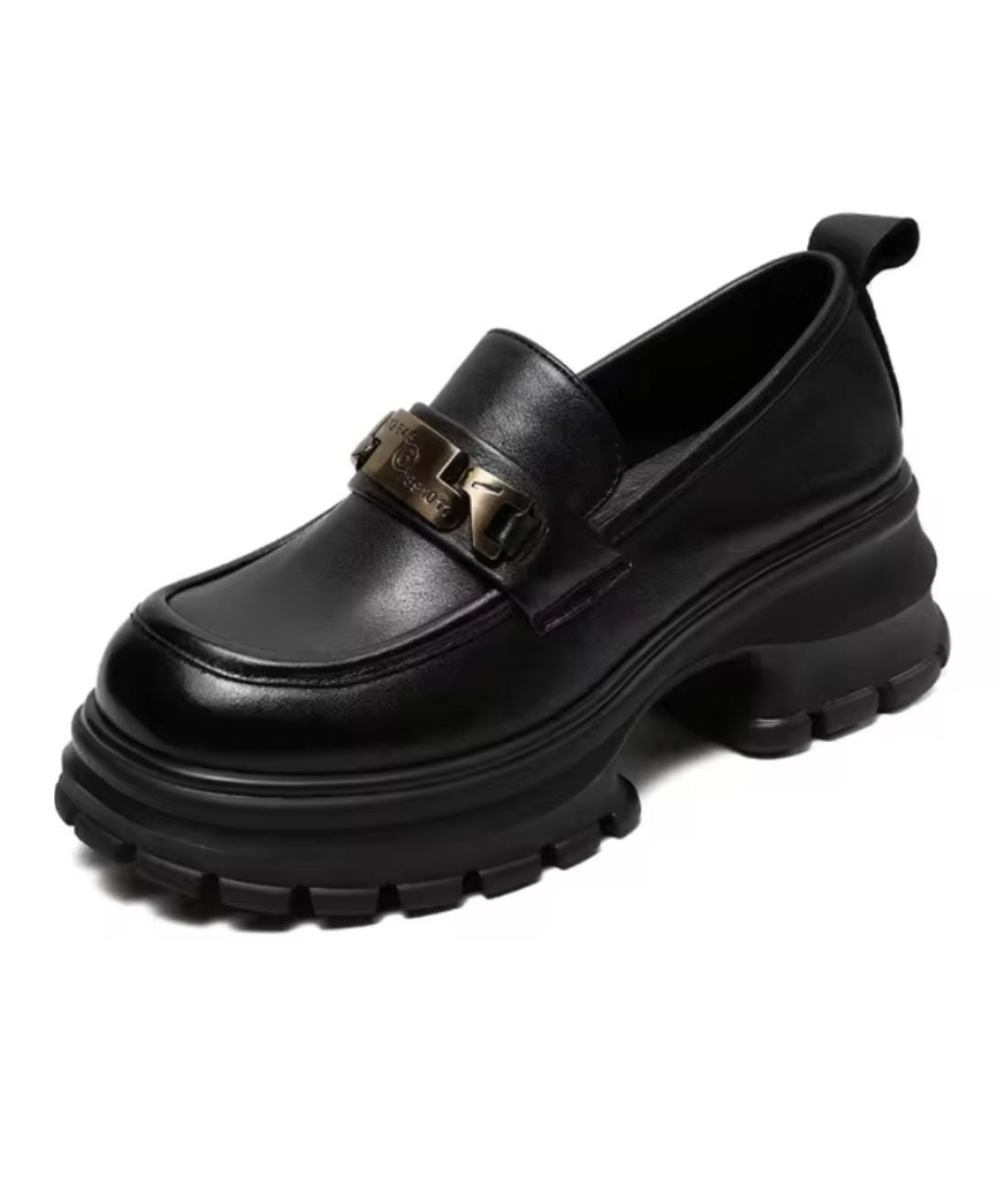 Mocassin à Plateforme en Cuir Noir Profond – Femme