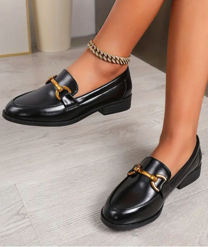 Mocassin à Talons en Effet vernis Noir Profond – Femme