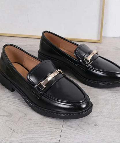 Mocassins Noirs Semelle Épaisse Femme en Effet cuir Synthétique