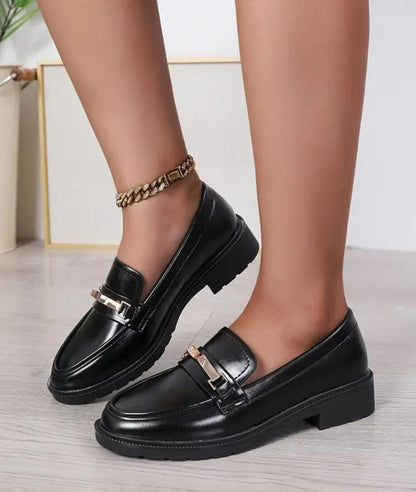 Mocassins Noirs Semelle Épaisse Femme en Effet cuir Synthétique