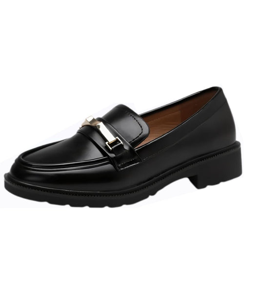 Mocassins Noirs Semelle Épaisse Femme en Effet cuir Synthétique
