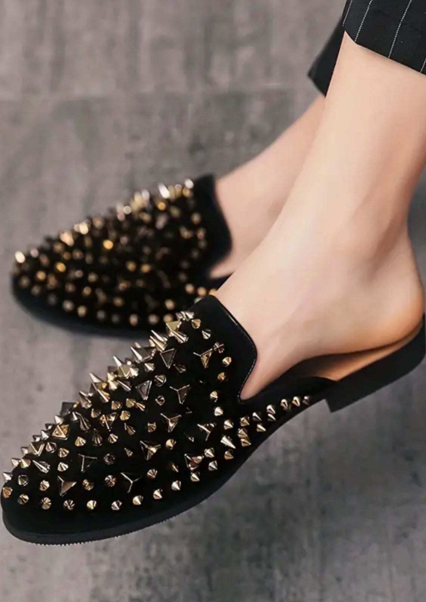 Mocassins Noirs En Strass Dorés Pour Hommes