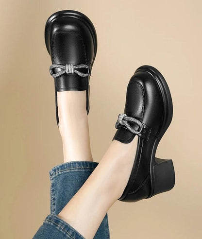 Mocassins Noirs Style Britannique Avec Nœud Papillon Pour Femmes