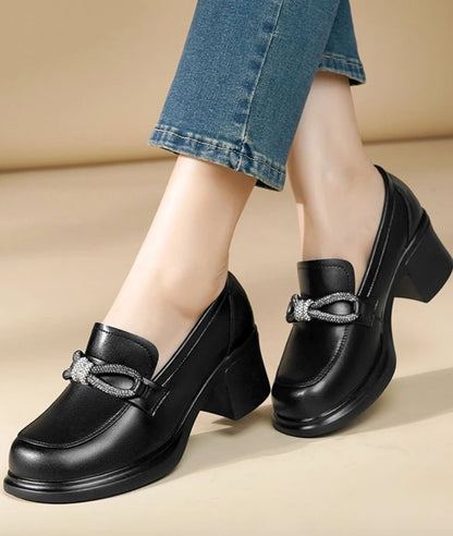 Mocassins Noirs Style Britannique Avec Nœud Papillon Pour Femmes