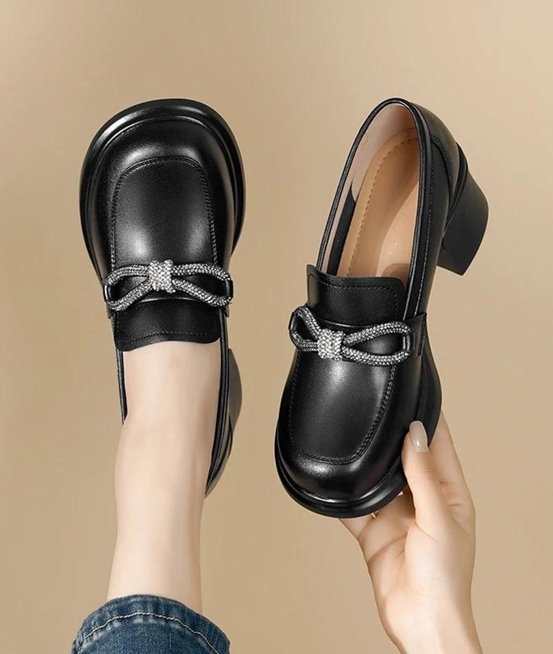 Mocassins Noirs Style Britannique Avec Nœud Papillon Pour Femmes