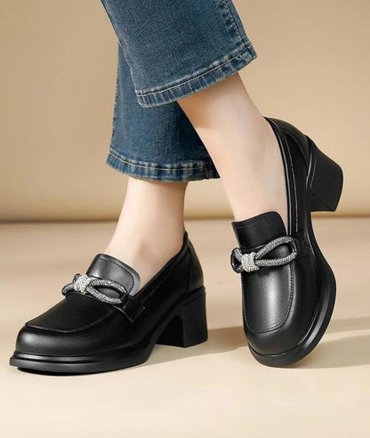 Mocassins Noirs Style Britannique Avec Nœud Papillon Pour Femmes