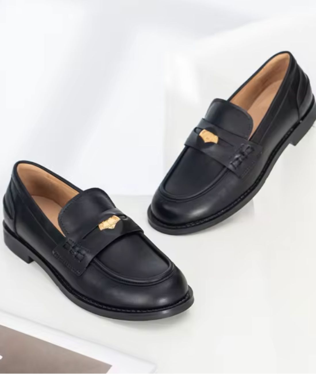 Mocassins À Talon Carré Noir Pour Femmes