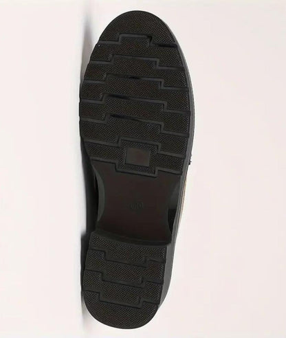 Mocassin à Franges en Effet vernis Noir Profond – Femme