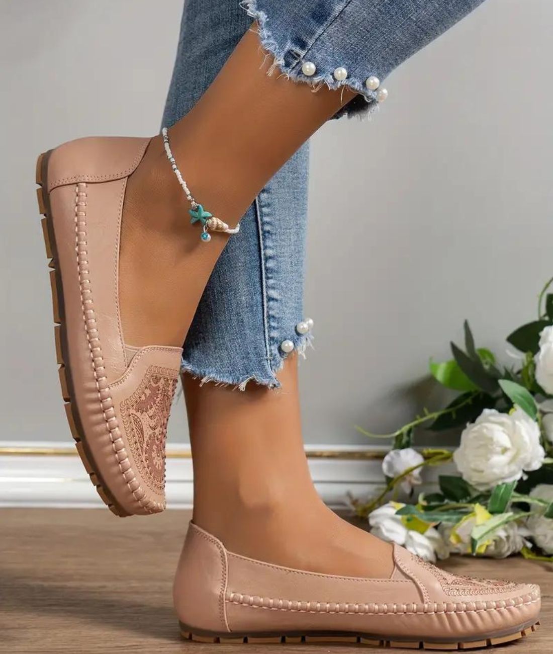 Mocassins Orthopédiques Ajourés en Effet cuir Synthétique Pour Femme
