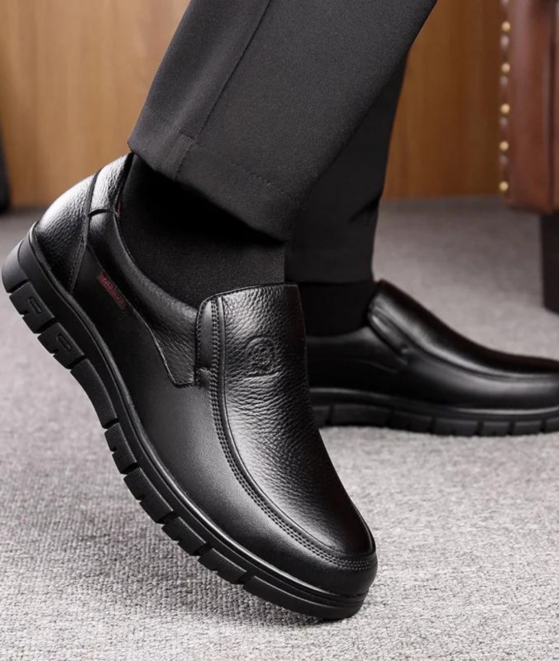 Mocassin Orthopédique en Effet cuir Noir Classique – Homme