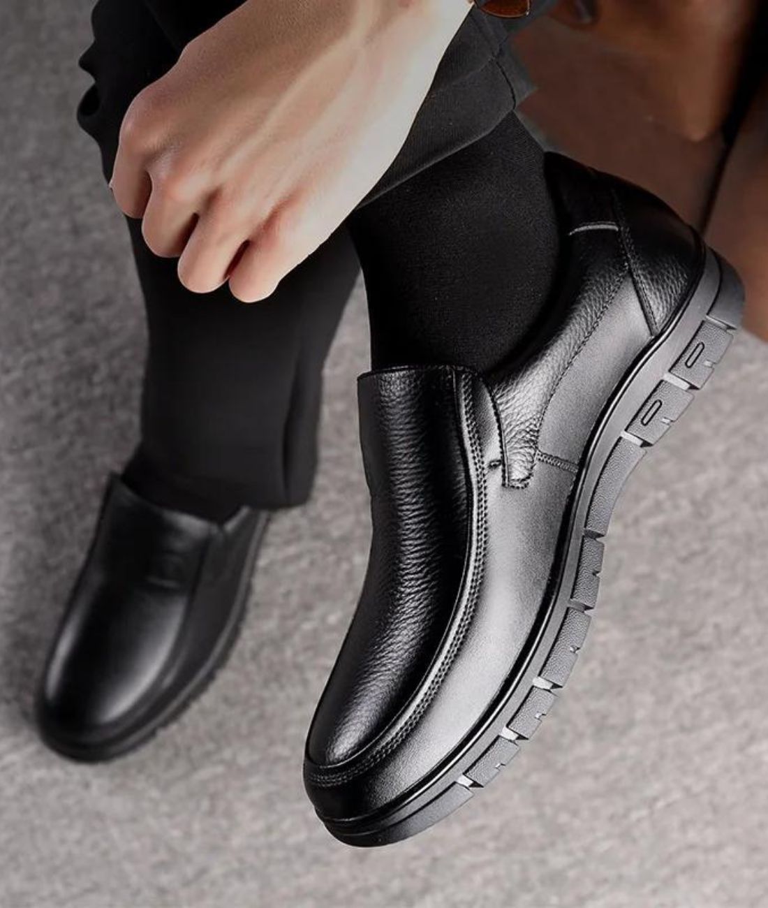 Mocassin Orthopédique en Effet cuir Noir Classique – Homme