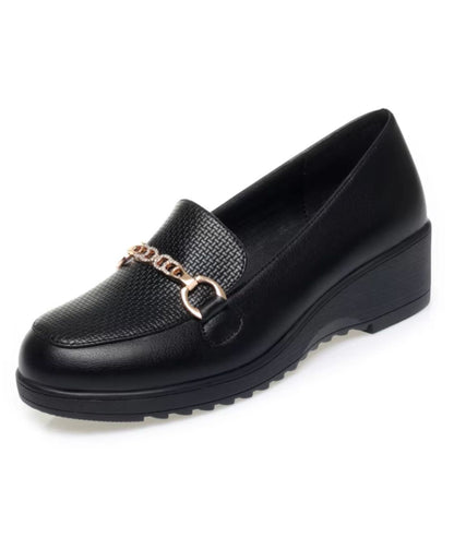 Mocassin Orthopédique en Simili Effet cuir Noir Profond – Femme