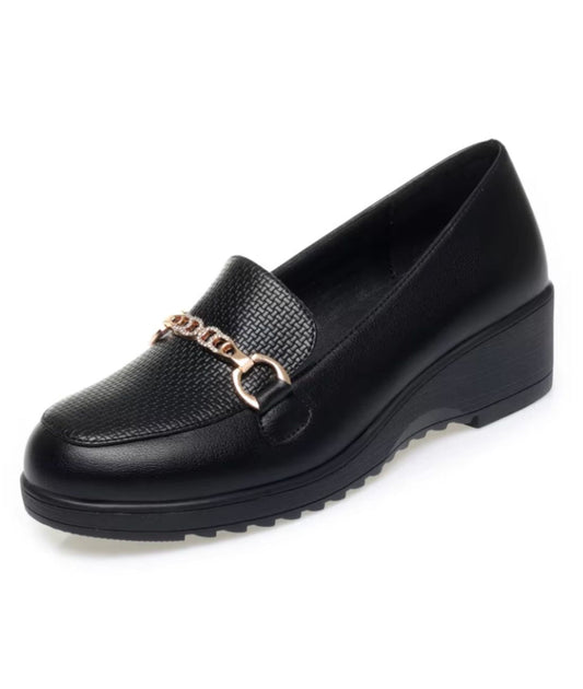 Mocassin Orthopédique en Simili Effet cuir Noir Profond – Femme