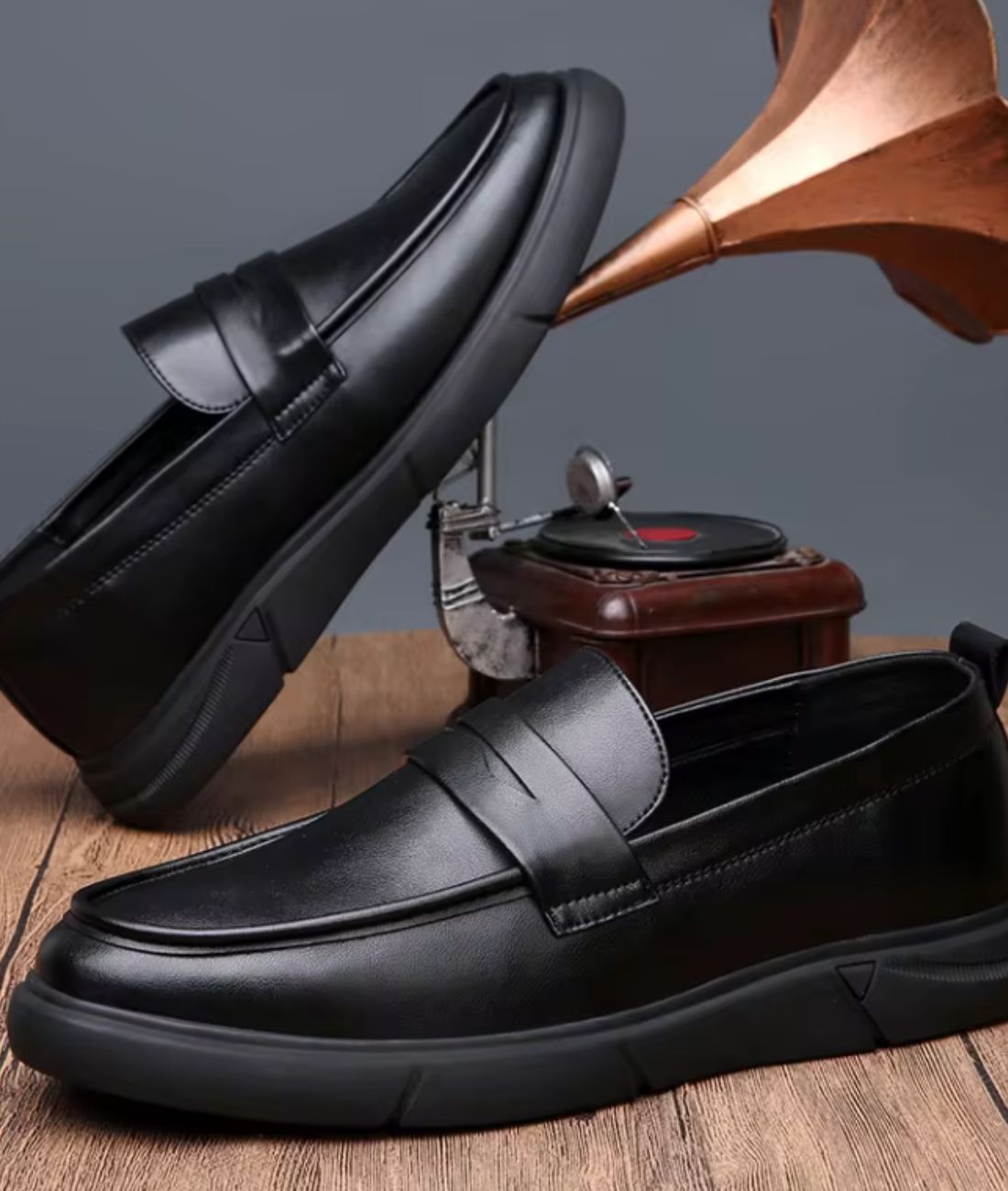 Mocassin Orthopédique en Effet cuir Noir Profond – Homme