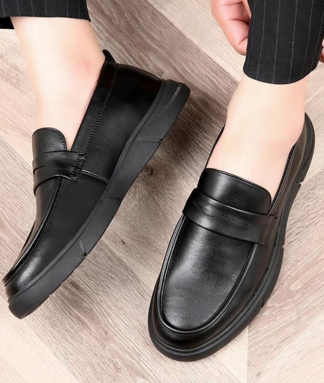 Mocassin Orthopédique en Effet cuir Noir Profond – Homme