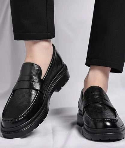 Mocassin Orthopédique en Effet cuir Noir Profond – Homme